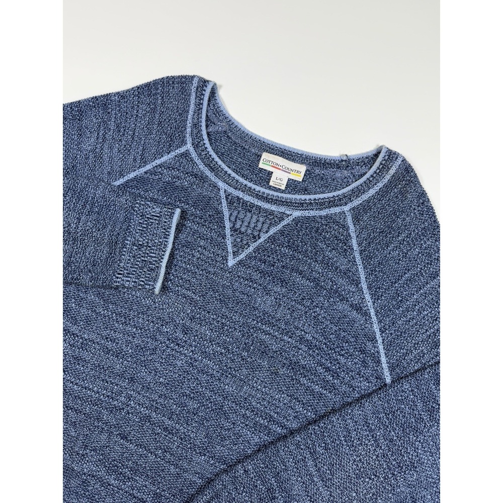Cotton Country Parkhurst Womens Size Large Blue Sweater Knit Wide Neck